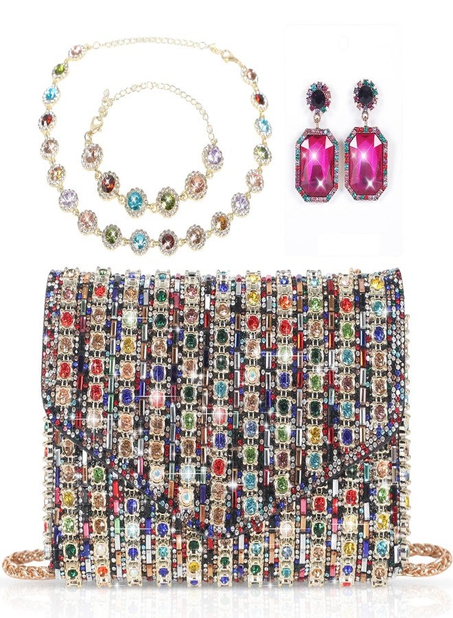 Kuabiz 4 Pcs Colorful Rhinestone Clutch Purse for Women Rhinestone Clutch Purse Necklace Earrings Bracelet Jewelry Sets for Wedding Bridal Bridesmaid Gifts - Image 1